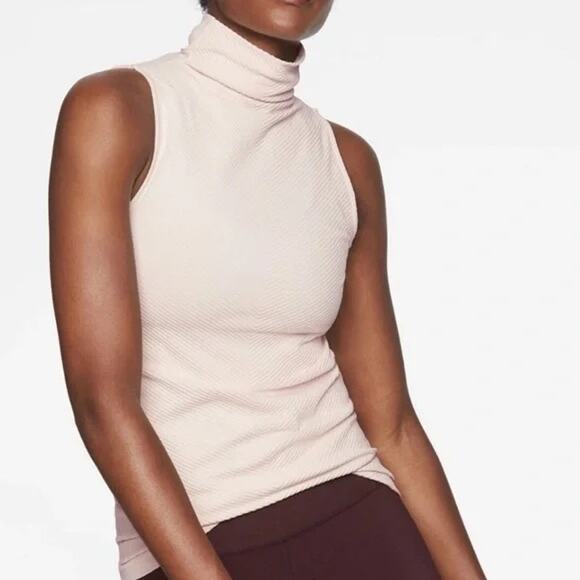 Athleta Flurry Base Layer High Neck Tank Top Small Pink Feminine Sporty Chic - Picture 1 of 5